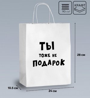 Пакет подарочный с приколами «Ты тоже не подарок », 24×12×30 см