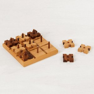 Игра дерево "Крестики-нолики" (цветные фигурки) 15,5х15,5х4,5см