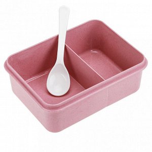 Ланч-бокс для продуктов пластмассовый "Эко дом" 17,5х13см h7см, 2 отделения 0,85л, с ложкой 13см, крышка прозрачная, с клипсами, с уплотнителем, цвета в ассортименте: бежевый, розовый, голубой (Китай)