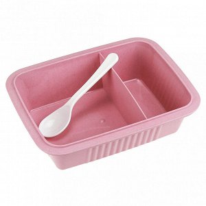 Ланч-бокс для продуктов пластмассовый "Эко дом" 20,5х15,5см h8,5см, 2 отделения 0,9л, с ложкой 13см, крышка прозрачная, с клипсами, с уплотнителем, цвета в ассортименте: бежевый, розовый, голубой (Кит