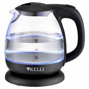 Чайник электрический "Kelli" 1л, стеклянный корпус, термостойкое стекло, внутренняя подсветка, автоматическое отключение, поворачивающийся корпус на 360°, закрытый нагревательный элемент, защита от пе