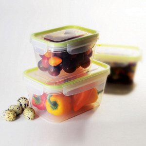 Контейнер из полипропилена "Fresh Loсk" 1л, 18х11,5х6,5см, герметичный, силиконовый уплотнитель, ручки-клипсы, прозрачный, подходит для СВЧ (Россия)