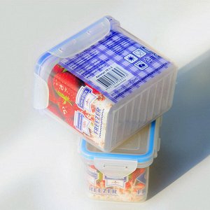Контейнер из полипропилена "Волна" 0,47л, 13,5х9х7см, герметичный, силиконовый уплотнитель, ручки-клипсы, рифленое дно, прозрачный, подходит для СВЧ (Россия)