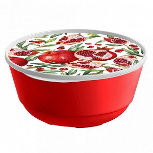 Миска пластмассовая "Bergamo" 1л, д17см, h8см, красный, с крышкой, с декором (Россия)