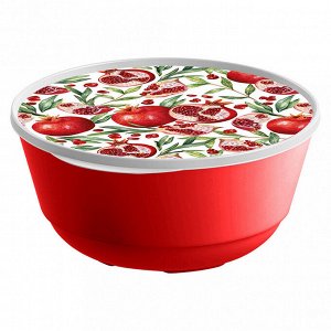 Миска пластмассовая "Bergamo", набор 3шт - 1л, 2л и 3л, красный, с крышками, с декором (Россия)