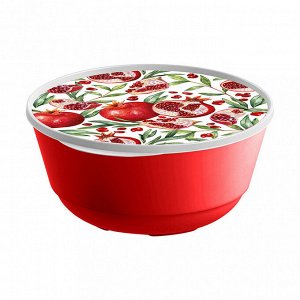 Миска пластмассовая "Bergamo", набор 3шт - 1л, 2л и 3л, красный, с крышками, с декором (Россия)