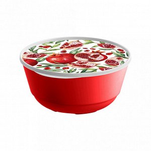 Миска пластмассовая "Bergamo", набор 3шт - 1л, 2л и 3л, красный, с крышками, с декором (Россия)