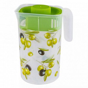 Кувшин пластмассовый "Fresh" 2л, д21см, h14,5см, с крышкой, с декором "Олива" (Россия)