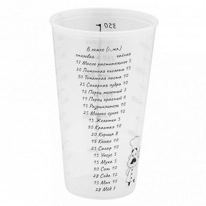 Стакан мерный пластмассовый 0,6л, д10см, h16см, 4 мерные шкалы (Россия)