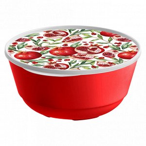 Миска пластмассовая "Bergamo" 3л, д23см, h11,5см, красный, с крышкой, с декором (Россия)