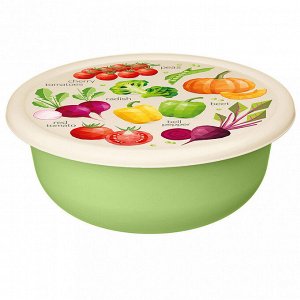 Миска пластмассовая 3,2л, д26,5см, h10,3см, салатовый, с крышкой, с декором (Россия)