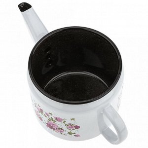 "Китайская роза" Чайник эмалированный 1л, д12см, h10,2см, металлическая крышка с пластмассовой ручкой-кнопкой, металлическая фиксированная ручка (Россия)