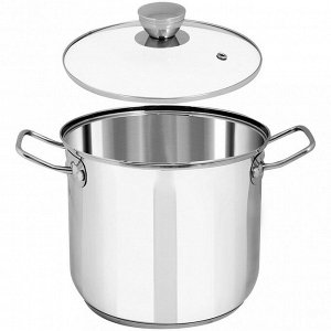 Кастрюля из нержавеющей стали "Grandy" 8л, д25,4см, h25см, s0,6мм, дно s3,5мм, стеклянная крышка, в коробке, "Appetite" (Китай) Подходит для всех видов плит, включая индукционную.