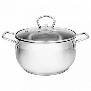 Кастрюля из нержавеющей стали "Tessi" 4,6л, д22см, h12,5см, стеклянная крышка, подарочная коробка, Appetite (Китай) Подходит для индукционных плит