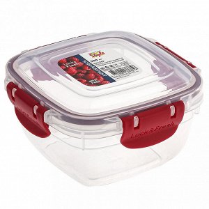Контейнер для продуктов пластмассовый "Мастер" 0,5л, 12х12х6,5см, квадратный, с клипсами, воздухонепроницаемый (герметичный), съемный силиконовый уплотнитель, подходит для СВЧ, цвета микс (Россия)
