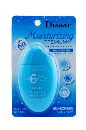 Disaar. Солнцезащитный крем-гель для лица с гиалуроновой кислотой, SPF60/PA+++, 50 гр