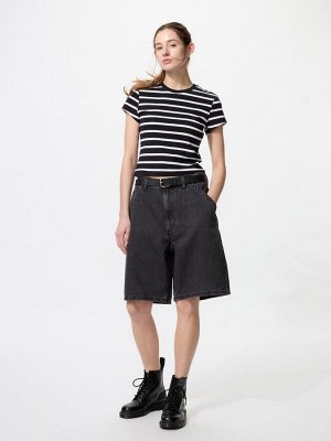 UNIQLO - полосатая укороченная футболка 01 OFF WHITE