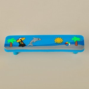 Ручка скоба детская KID 032, &quot;Пляж&quot;, м/о 96 мм, резиновая, голубая
