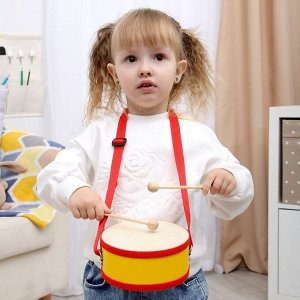 Барабан музыкальная игрушка, с палочками, на ленте, бумажная мембрана