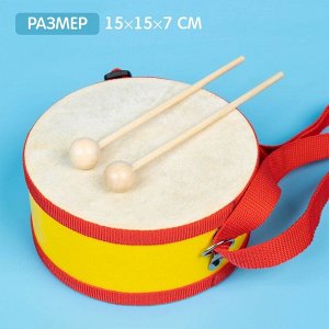 Барабан музыкальная игрушка, с палочками, на ленте, бумажная мембрана