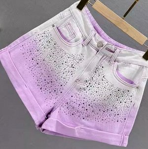 COSMOСOLLECTION_WEAR Джинсовые шорты с высокой талией со стразами, фиолетовый