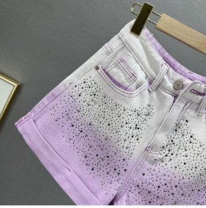 COSMOСOLLECTION_WEAR Джинсовые шорты с высокой талией со стразами, фиолетовый
