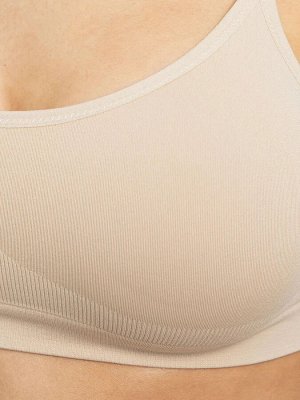 Бесшовный комплект нижнего белья Seamless, топ + стринги. Бежевый (нюдовый) цвет