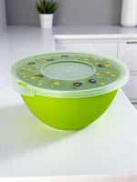 Миска, 2 л, с крышкой, пластик, FRESH Олива