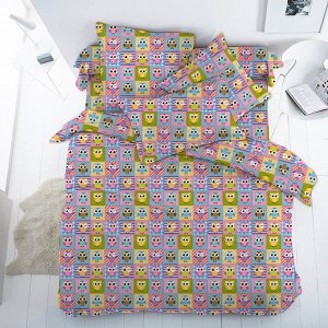 Комплект постельного белья 1,5-спальный, бязь Премиум, детская расцветка (Совы, панно)