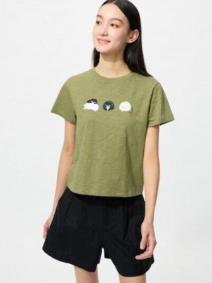UNIQLO UT - укороченная футболка с принтом животных в стиле Ukiyo-e - 51 GREEN