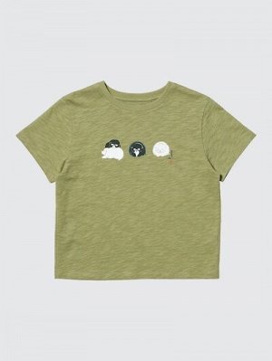 UNIQLO UT - укороченная футболка с принтом животных в стиле Ukiyo-e - 51 GREEN