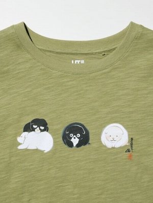 UNIQLO UT - укороченная футболка с принтом животных в стиле Ukiyo-e - 51 GREEN