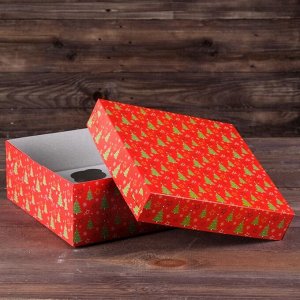 Коробка на 9 капкейков "Ёлки красные", 25 х 25 х 10 см