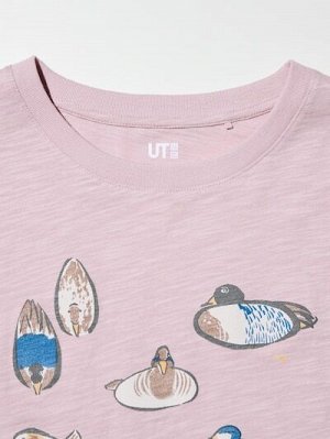 UNIQLO UT - укороченная футболка с принтом животных в стиле Ukiyo-e - 10 PINK