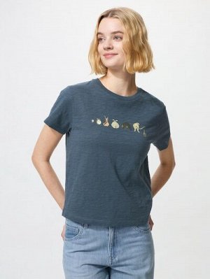 UNIQLO UT - укороченная футболка с принтом животных в стиле Ukiyo-e - 64 BLUE