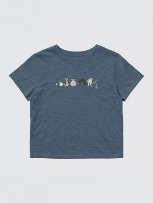 UNIQLO UT - укороченная футболка с принтом животных в стиле Ukiyo-e - 64 BLUE