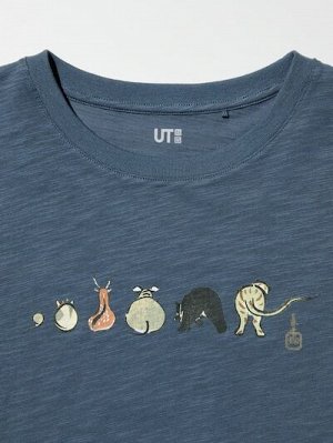 UNIQLO UT - укороченная футболка с принтом животных в стиле Ukiyo-e - 64 BLUE