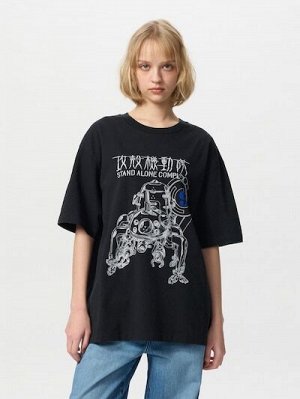 UNIQLO UT - хлопковая футболка с принтом "Призрак в доспехах" - 09 BLACK
