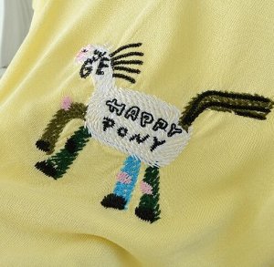 Футболка трикотажной вязки с круглым вырезом и вышивкой, желтый