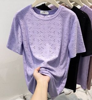Футболка из ажурной ткани "шитье" с круглым вырезом, фиолетовый