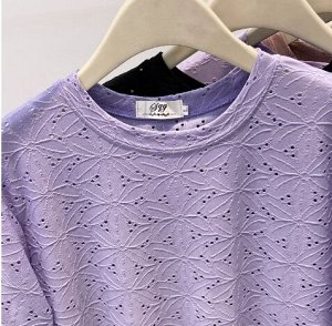 Футболка из ажурной ткани "шитье" с круглым вырезом, фиолетовый