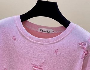Футболка с круглым вырезом и принтом, розовый