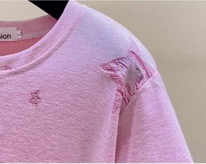 Футболка с круглым вырезом и принтом, розовый