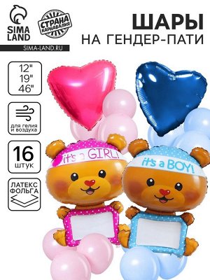 Воздушные шары, букет «Мишки. Гендер пати», набор 16 шт.