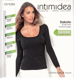 Intimidea T-Shirt Dakota Футболка с длинными рукавами, глубокий вырез. Изысканные изделия из микрофибры удобны в повседневной носке, не требуют глажения. (nero- черный цвет). пр. Италия.
