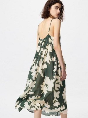 UNIQLO Cotton Rayon Printed Strap Dress – cарафан на бретелях из хлопка и вискозы с принтом - 59 DARKGREEN