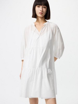 UNIQLO Tiered Mini Dress - многоярусное мини-платье с рукавами 7/8