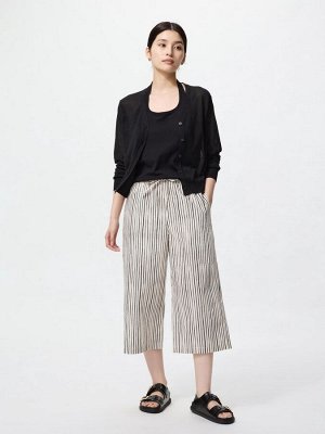 UNIQLO Cotton Relaxed Cropped Pants – хлопковые укороченные брюки для отдыха - 69 NAVY