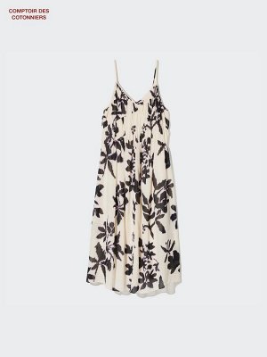 UNIQLO Cotton Rayon Printed Strap Dress – Сарафан на бретелях из хлопка и вискозы с принтом - 30 NATURAL