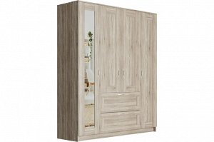СИРИУС Шкаф платяной 4-дверный с 1 зеркалом и 2 ящиками, дуб сонома. 190х156х50см